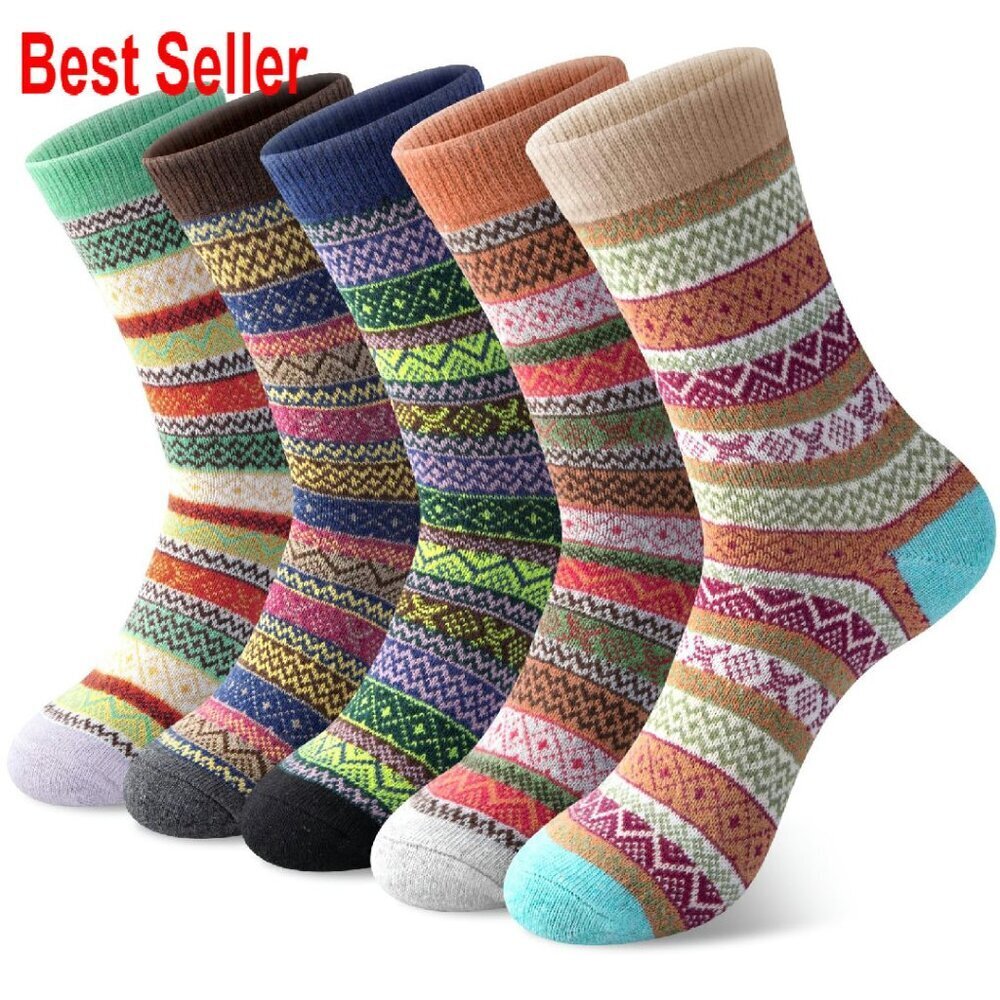 Wool Crew Socks Vintage Nordic Cozy Winter Warm Knit Calf Socks